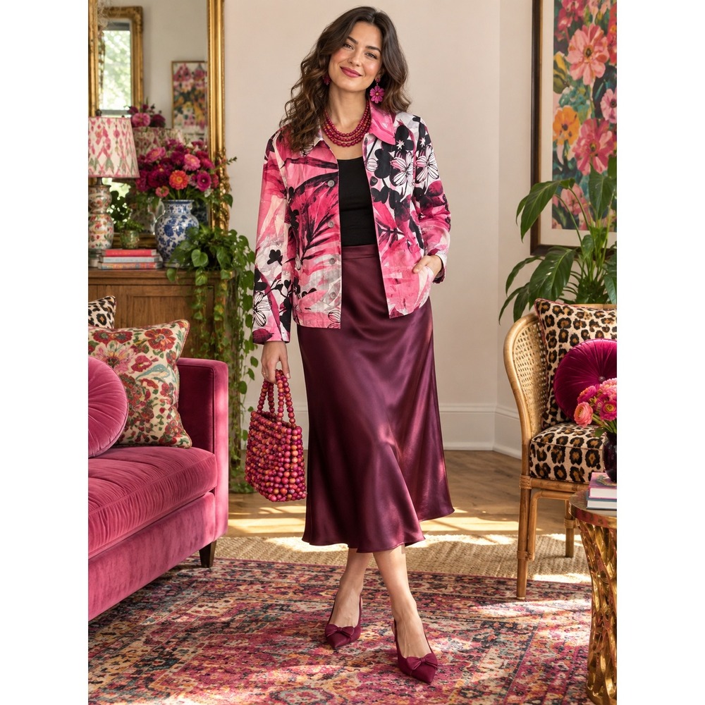 Additions by Chico's Pink Floral Art to Wear Jacket Size 1